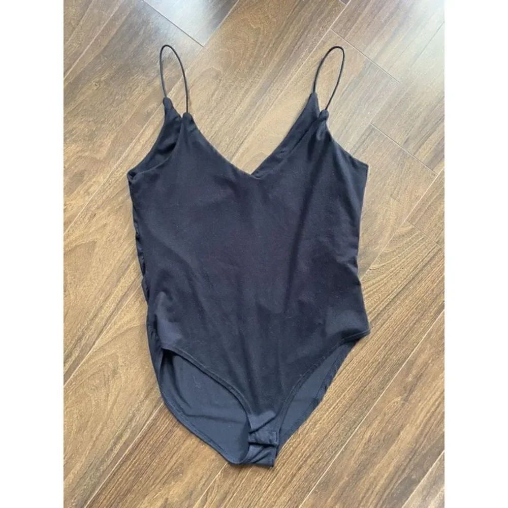 Small black spaghetti strap v neck bodysuit